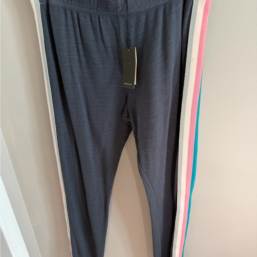 Monrow Heather Grey Rainbow Stripe Supersoft Joggers medium super soft loungers - Picture 2 of 9